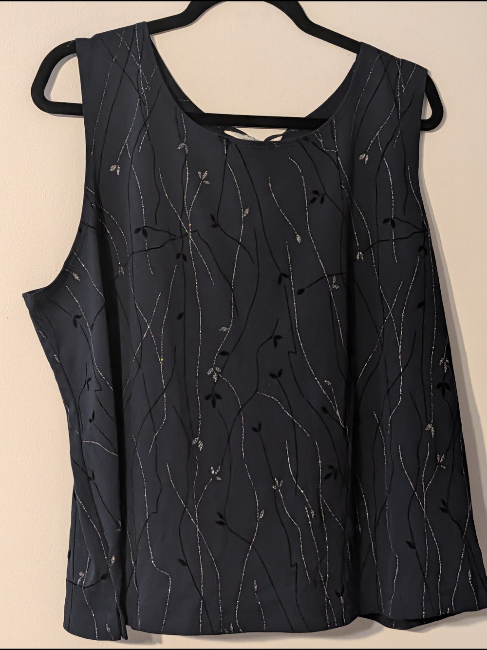 JohnPaulRichard Navy Sleeveless Shell with Sparkly Silver Vine Embroidery